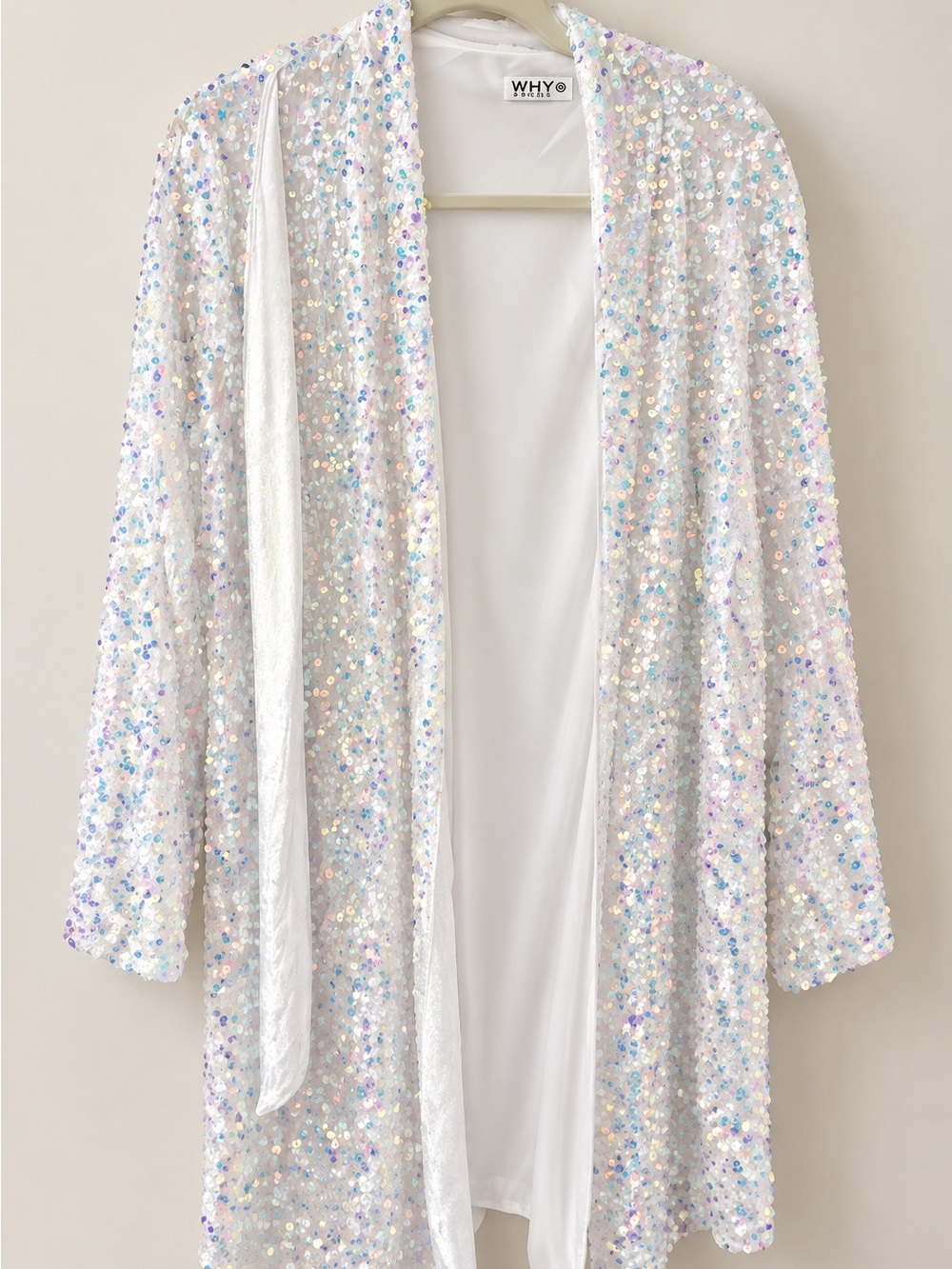 WHY Bride Sequin Kimono Cardigan / Bridal Cover Up White Iridescent Duster - Picture 6 of 6